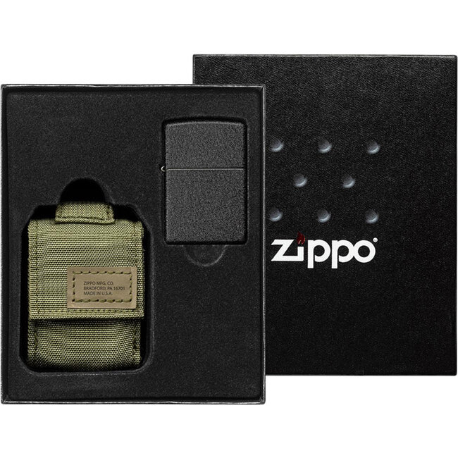 Zippo Gift Set Zippo Lighter Black Crackle with Nylon Pouch Green