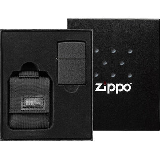 Zippo Gift Set Zippo Lighter Black Crackle with Nylon Pouch Black