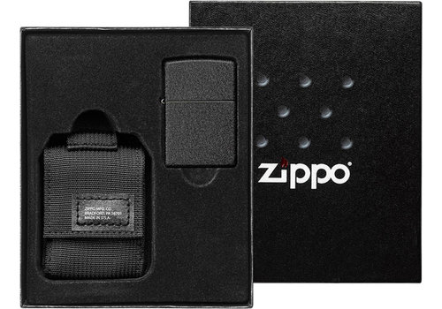 Gift Set Zippo Aansteker Black Crackle met Nylon Pouch Black 