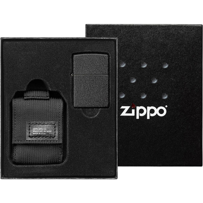 Zippo Gift Set Zippo Aansteker Black Crackle met Nylon Pouch Black