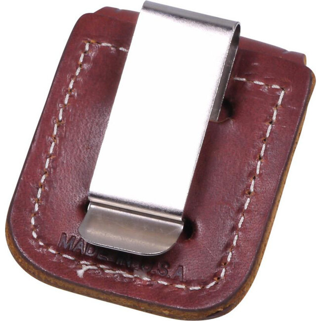Gift Set Zippo Lighter Brushed Chrome met Leather Pouch Brown Clip