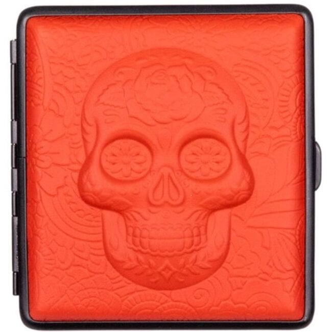 Cigarette Case Leather Skull Red