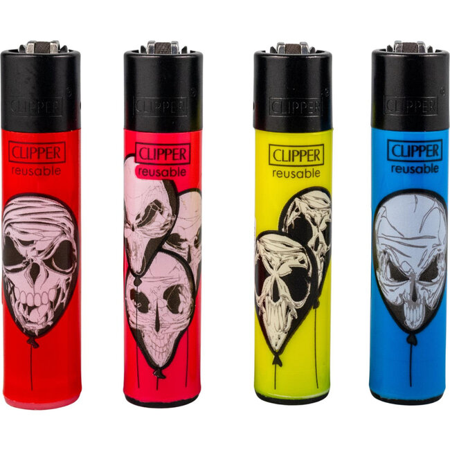 Set of 4 Clipper Lighters Balloon Skulls