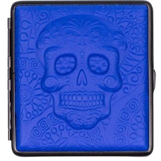 Cigarette Case Leather Skull Blue