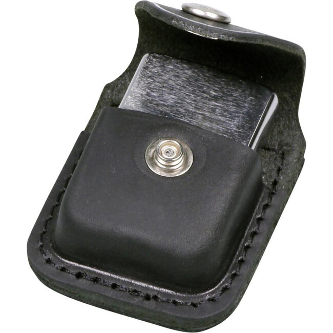 Gift Set Zippo Lighter Brushed Chrome met Leather Pouch Black Loop