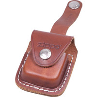 Gift Set Zippo Lighter Brushed Chrome met Leather Pouch Brown Loop
