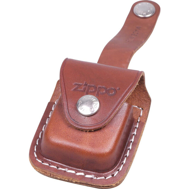 Gift Set Zippo Lighter Brushed Chrome met Leather Pouch Brown Loop