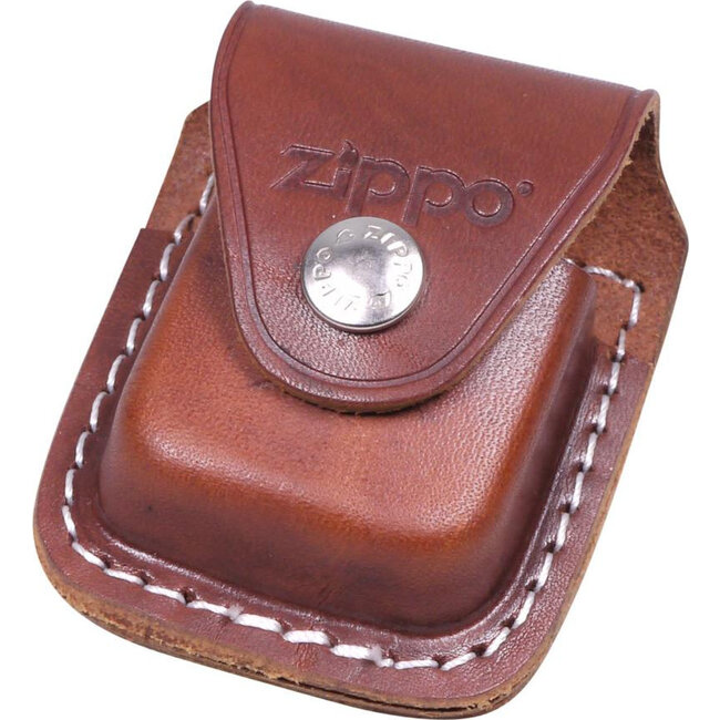 Gift Set Zippo Aansteker Brushed Chrome met Leather Pouch Brown Loop