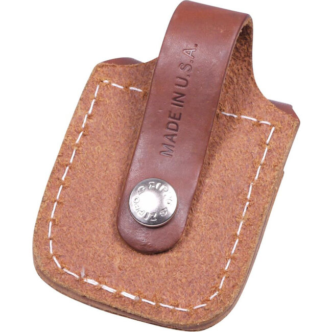 Gift Set Zippo Lighter Brushed Chrome met Leather Pouch Brown Loop