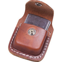 Gift Set Zippo Lighter Brushed Chrome met Leather Pouch Brown Loop