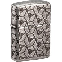 Lighter Zippo Armor Case Geometric Pattern Silver Plate