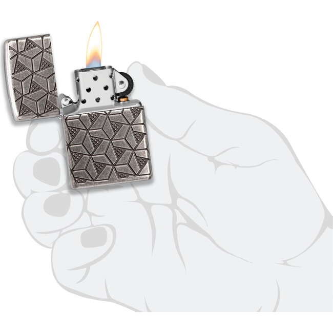 Lighter Zippo Armor Case Geometric Pattern Silver Plate