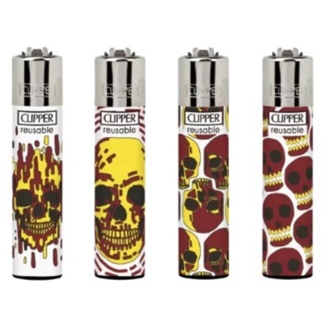 Clipper Set of 4 Clipper Lighters Fire Skulls