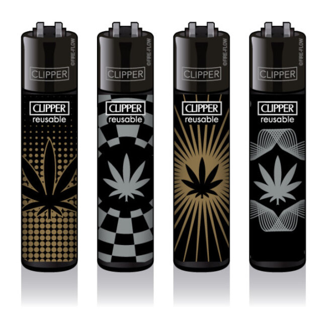 Set of 4 Clipper Lighters Gold & Silver Leaves