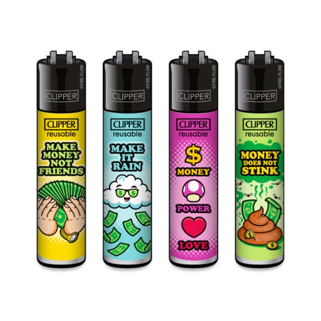 Clipper Set of 4 Clipper Lighters Money Slogan