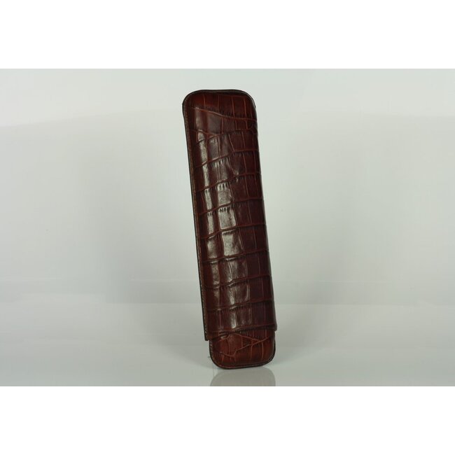 Martin Wess Cigar Case Croco Brown Leather 2 Churchills