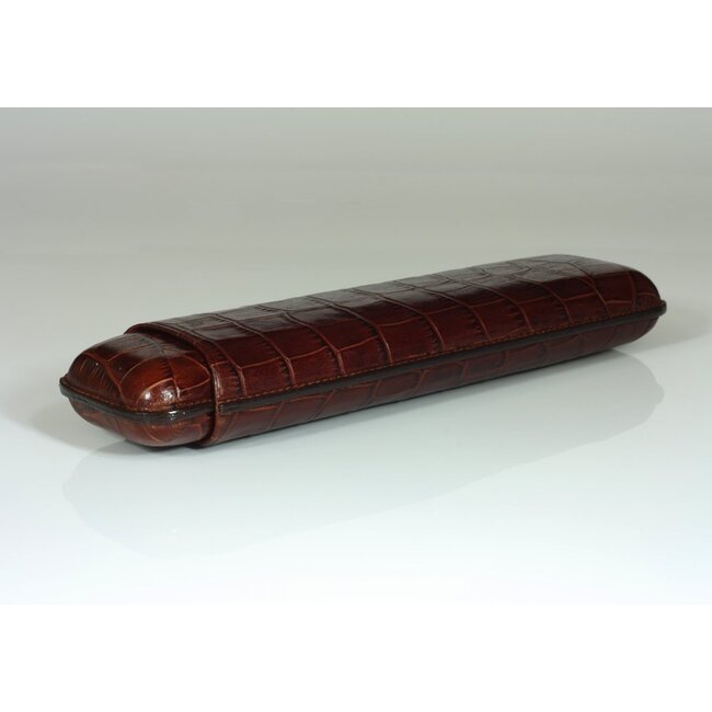 Martin Wess Cigar Case Croco Brown Leather 2 Churchills