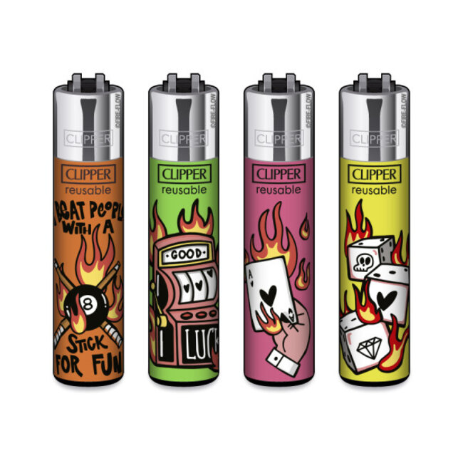 Clipper Set of 4 Clipper Lighters Games on Fire