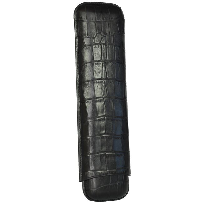 Martin Wess Cigar Case Croco Black Leather 2 Churchills