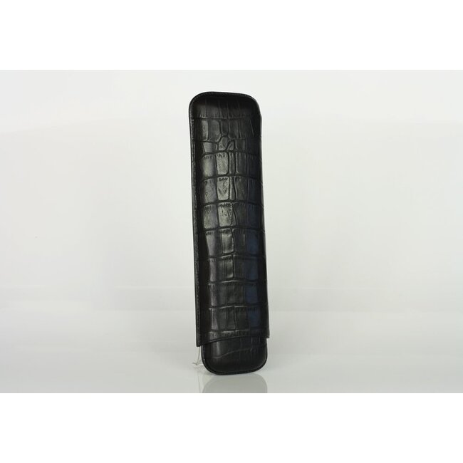 Martin Wess Cigar Case Croco Black Leather 2 Churchills
