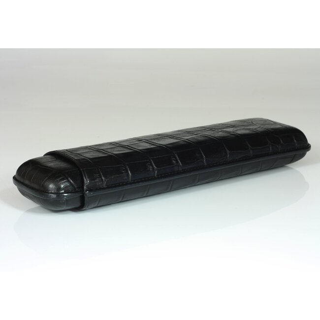 Martin Wess Cigar Case Croco Black Leather 2 Churchills