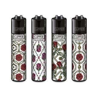 Clipper Set of 4 Clipper Lighters Roses and Gold