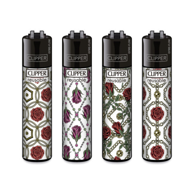 Clipper Set of 4 Clipper Lighters Roses and Gold