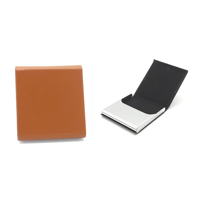 Cigarette Case Metal Leather Cognac Large