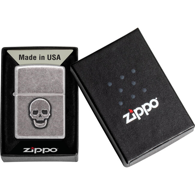Lighter Zippo Antique Silver Plate Stamped Skull