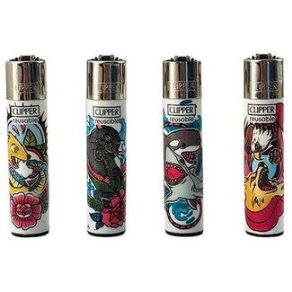 Clipper Set of 4 Clipper Lighters Battle Tattoo