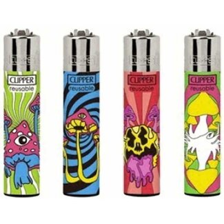 Clipper Set of 4 Clipper Lighters Neon Mushrooms