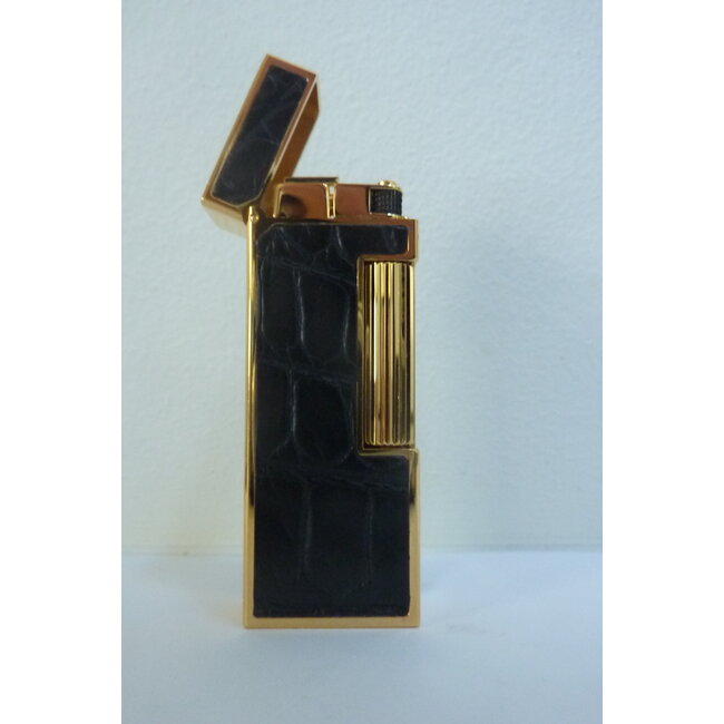 Aansteker Dunhill Rollagas Alligator Gold Plated Black