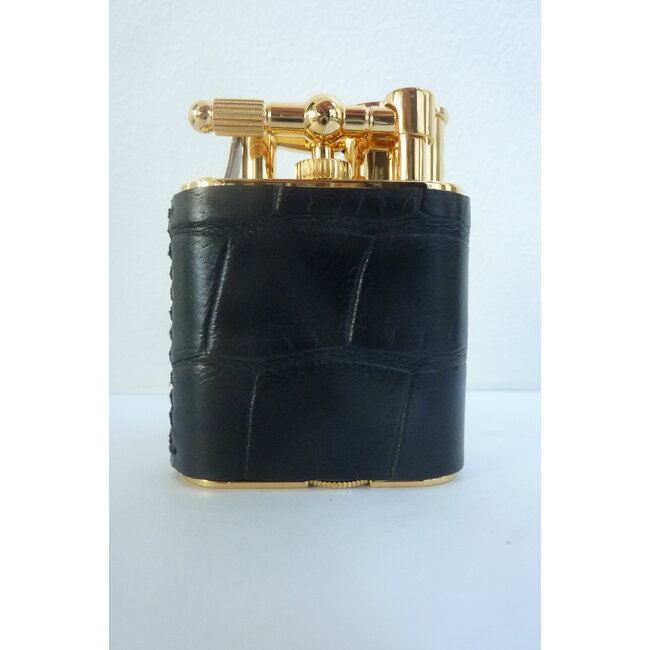 Aansteker Dunhill Unique Turbo Alligator Gold Plated Black