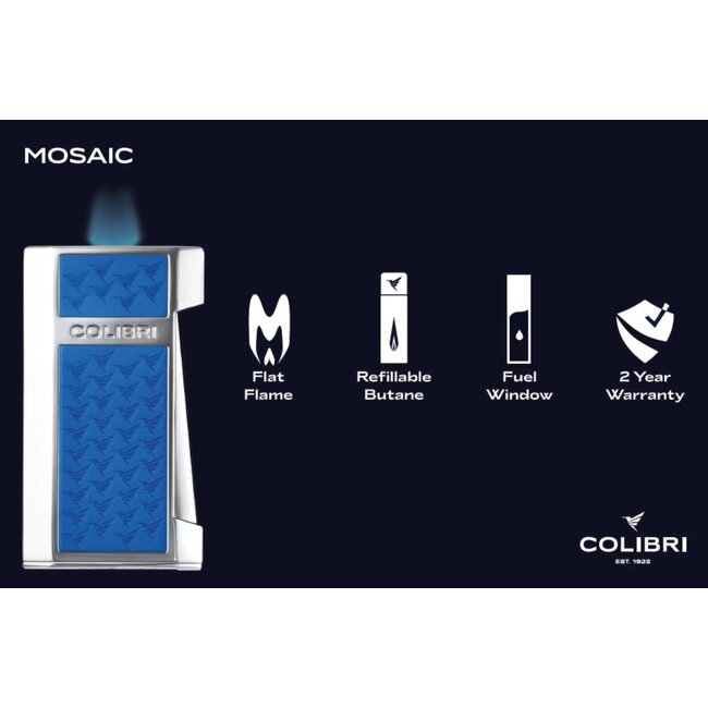 Aansteker Colibri Mosaic Flat Flame Chrome Blue