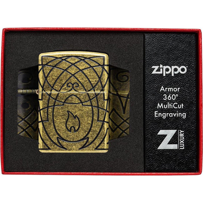 Aansteker Zippo Armor Case Deep Carved Elegant Flame