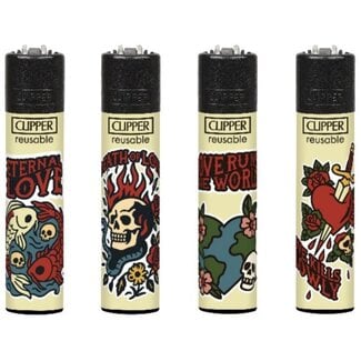 Clipper Set van 4 Clipper Aanstekers New School Skulls