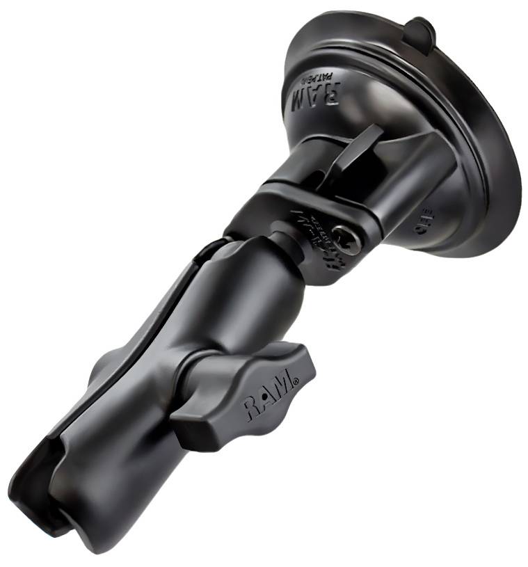 RAM Mount Double Socket Arm with 3.25" Diameter Suction Cup Twist Lock Base
