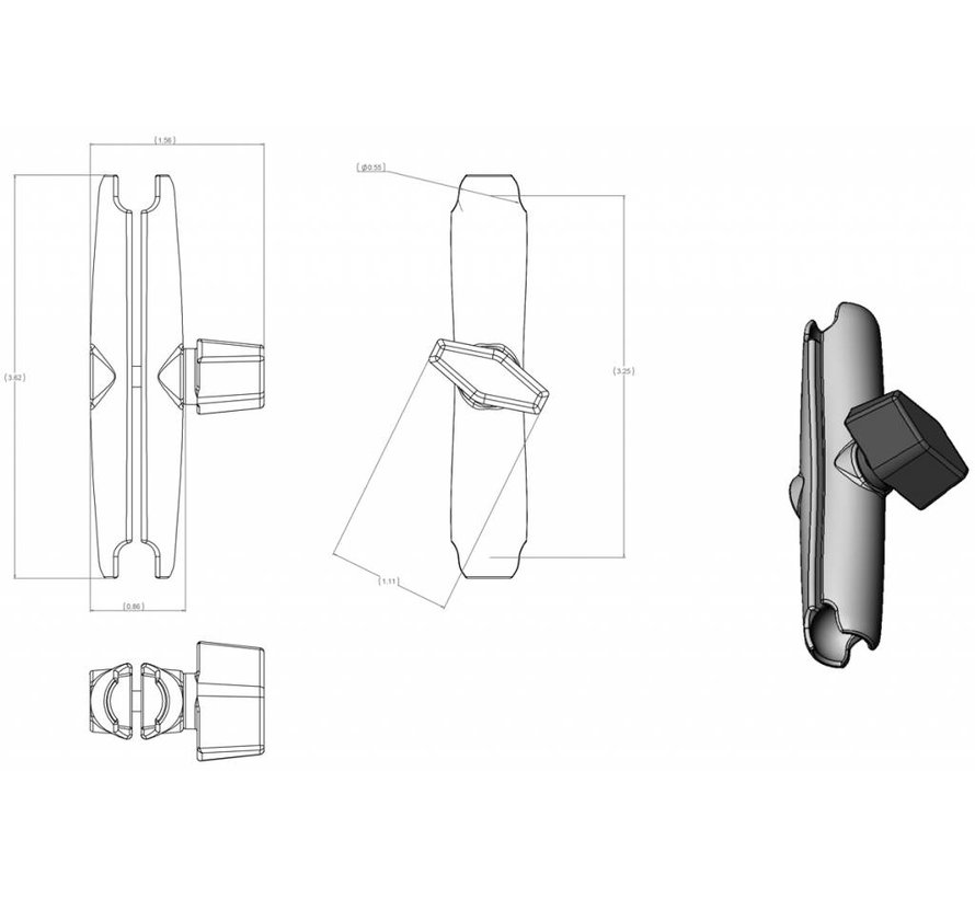 Klemhouder lang voor 14 mm A-kogel RAM-A-201U-B