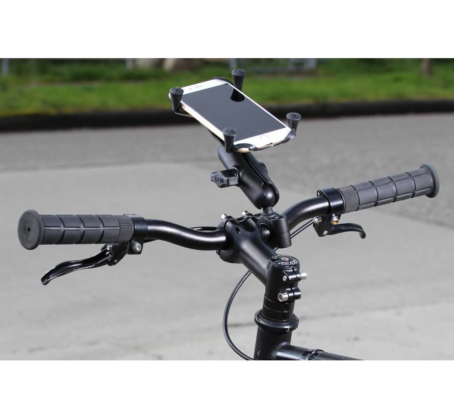 Torque™ 3/4" - 1" Diameter Handlebar/Rail Base with 1" Ball and X-Grip® for Larger Phones