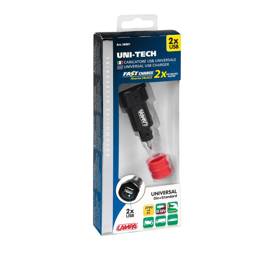 Uni-Tech Fastcharge dubbele USB-plug Din en standaard