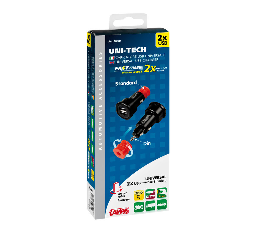 Uni-Tech Fastcharge dubbele USB-plug Din en standaard