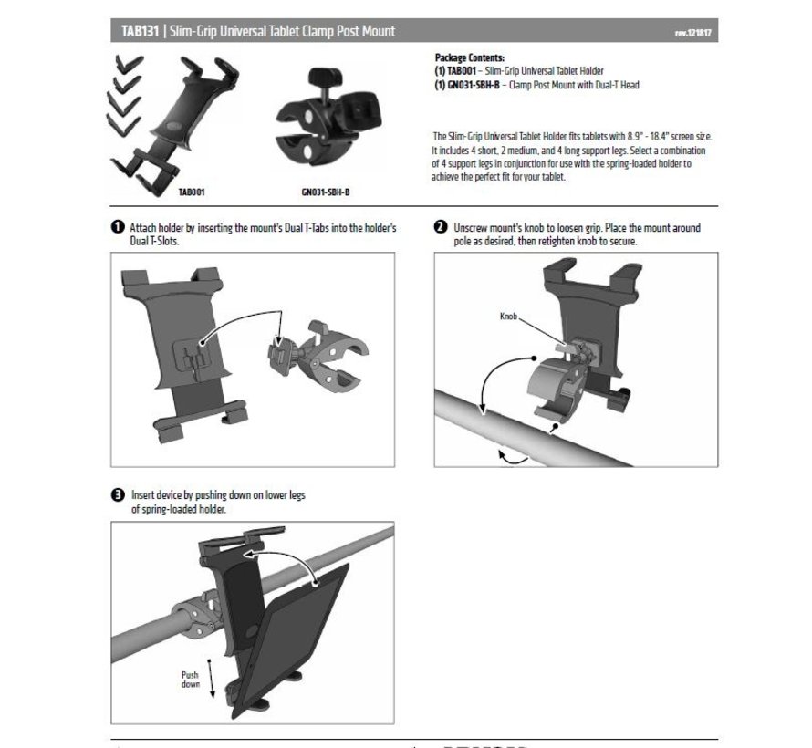 Stangbevestigingset voor 7-12 inch tablets.