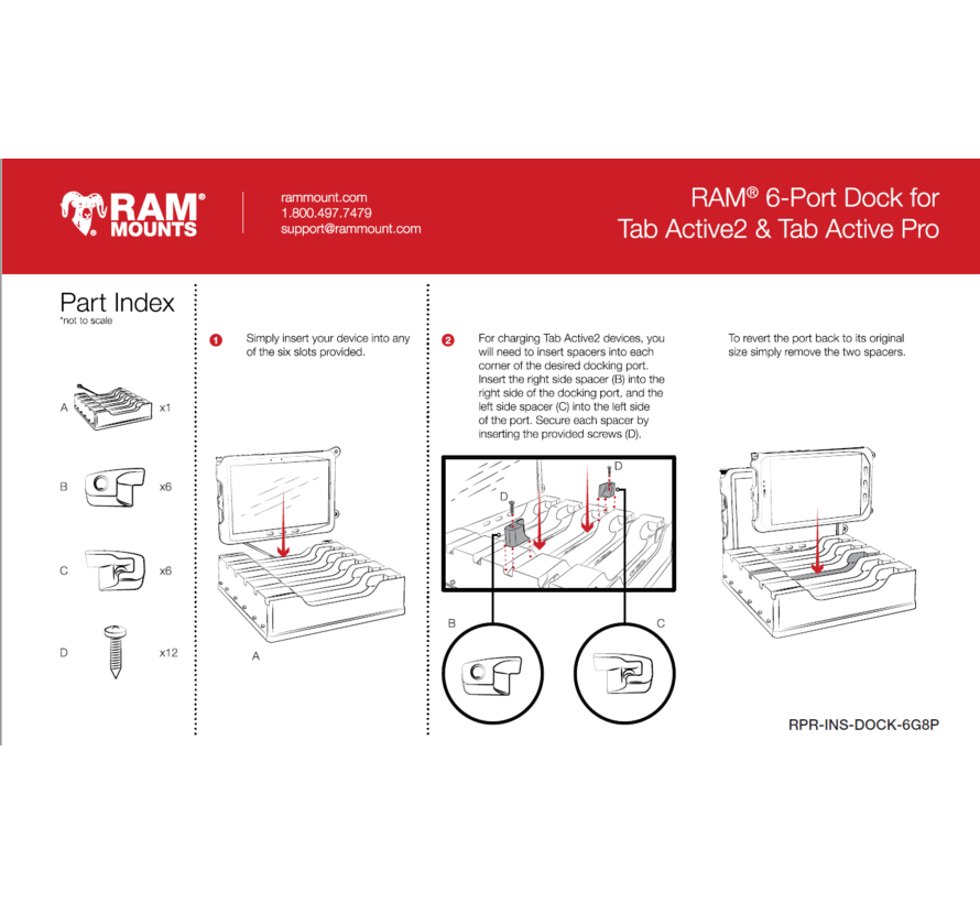 6-Port Dock for Tab Active5 Pro, Tab Active4 Pro, Tab Active Pro, Tab Active5/3/2