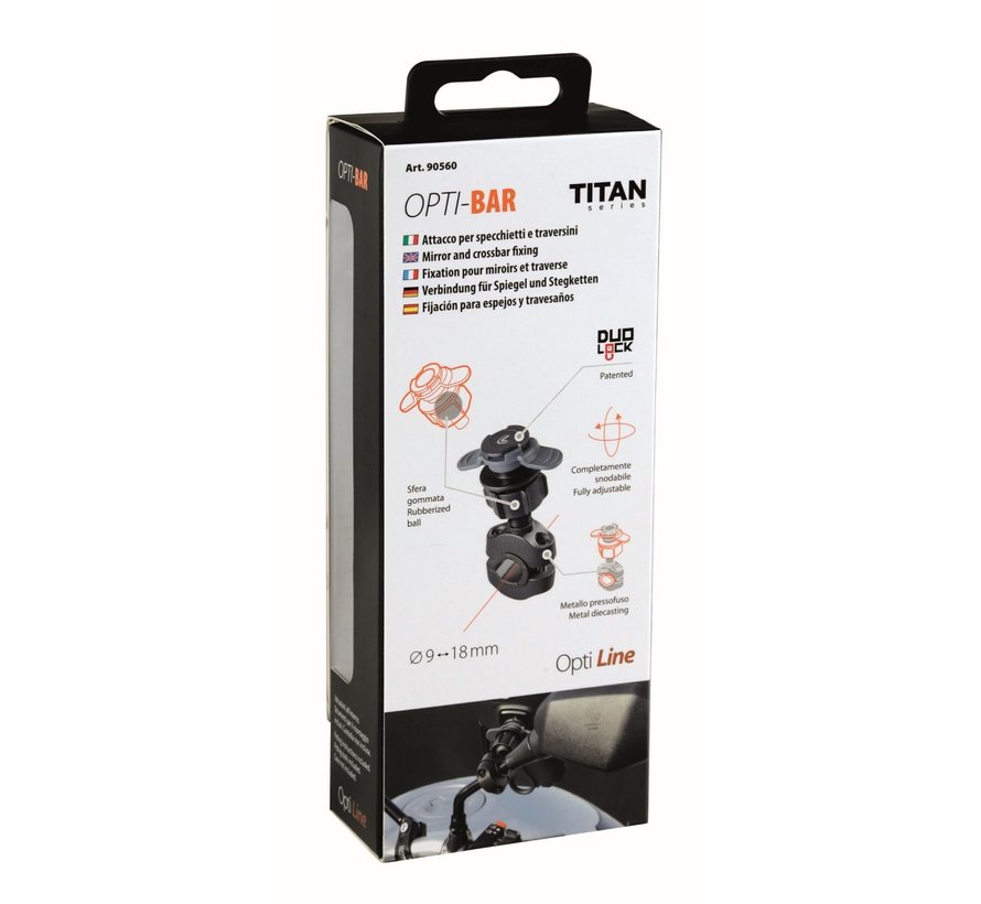 Titan Opti Bar, spiegel en crossbarbevestiging 9-18 mm diameter.