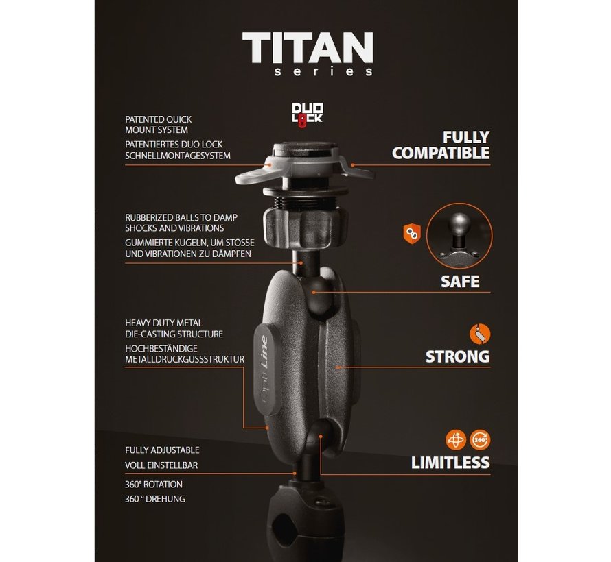 Titan Opti Bar Orbit, spiegel en crossbarbevestiging 9-18 mm diameter.