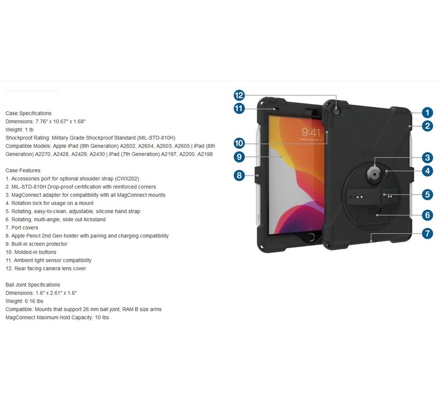 The Joy Factory aXtion Bold MP case iPad 10.2 met B-kogel aansluiting