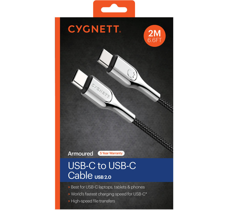 Armoured Braided USB-C to USB-C Cable 2m Black