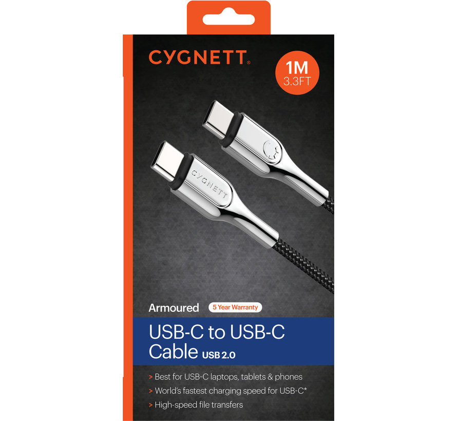 Armoured Braided USB-C to USB-C Cable 1m Black
