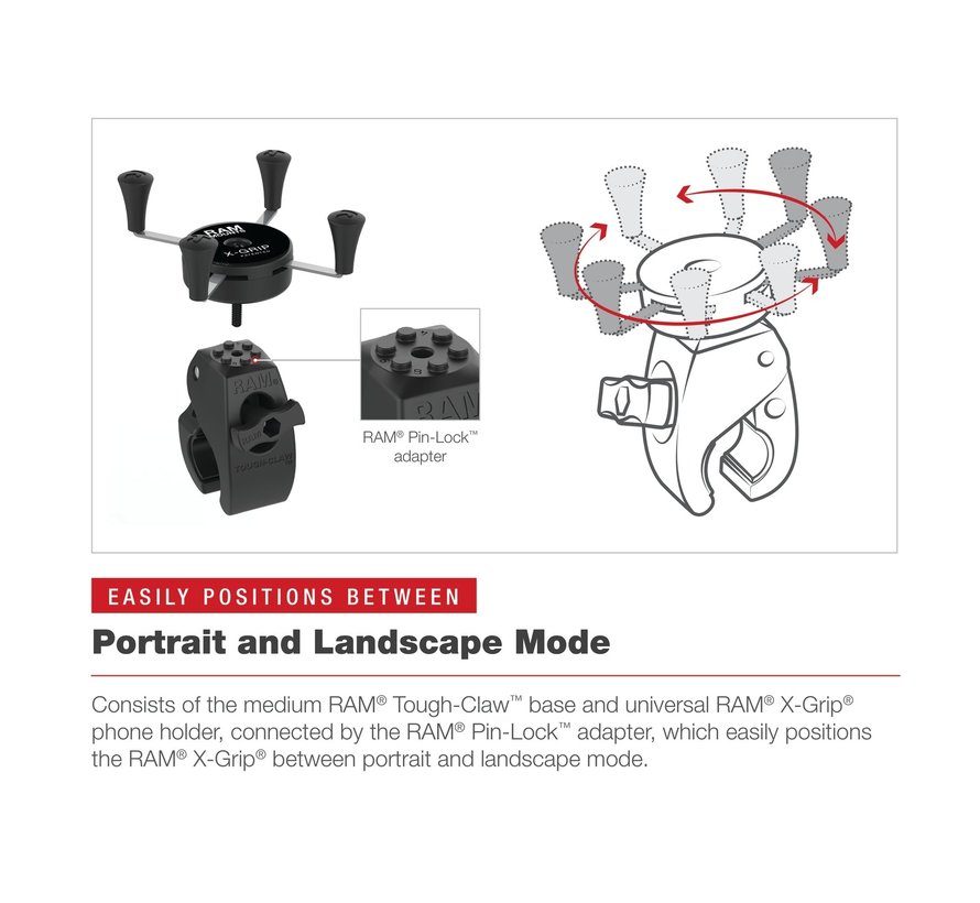 X-Grip® Large Phone Mount met Low-Profile Medium Tough-Claw™  RAM-HOL-UN10-404-2U