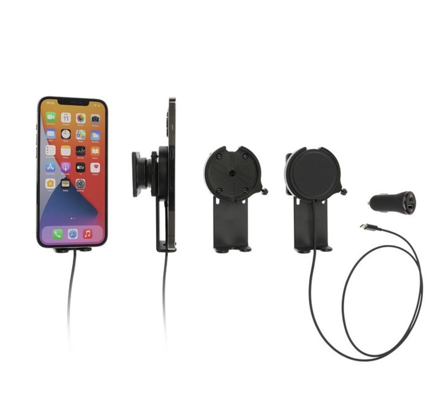 houder + Apple MagSafe 15W Charger-zwart/sig iPhone 12-16
